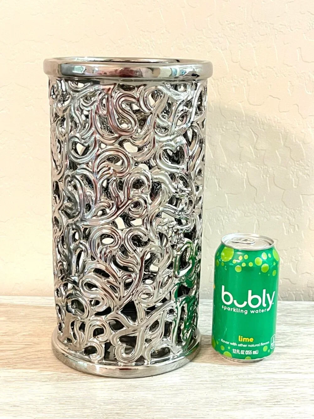 Silver Vase Open Cut Out Open Design Ceramic